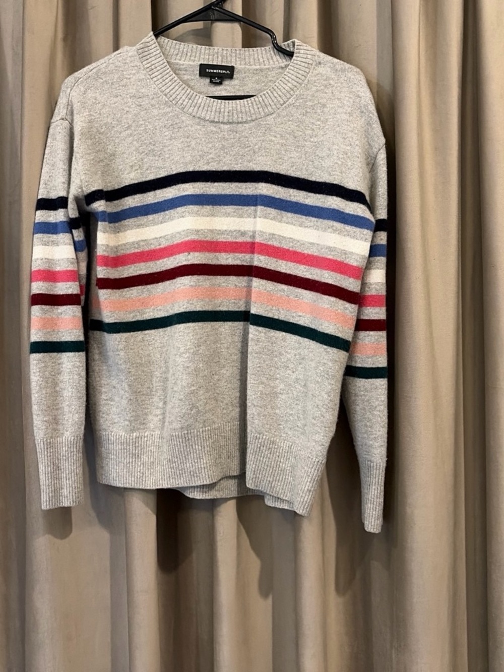 summersalt Light Gray Crewneck Sweater with Multicolor Stripes